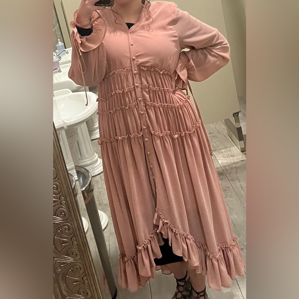 Bubble gum pink high low ruffle pink dress